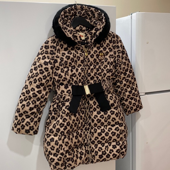 Leopard Printed Down Jacket For Girls - Picture 1 of 13